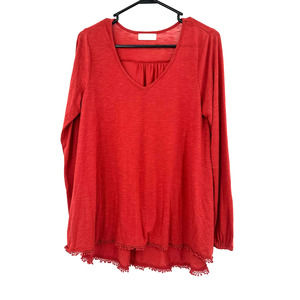 Altar'd‎ State size Medium long sleeve shirt top blouse red v neck crochet hem